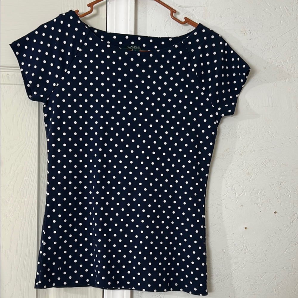 Lauren Ralph Lauren Blue Fitted Cap Sleeve T-Shirt